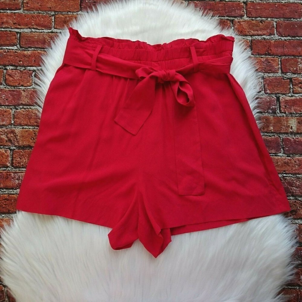 J. Crew Women's Paperbag Shorts Red Tie Waist Sash Pull-On Fashion Chic Size M - Picture 2 of 13